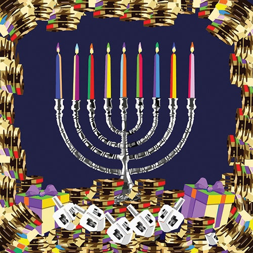Table Placemats Hanukkah Menorah - Navy